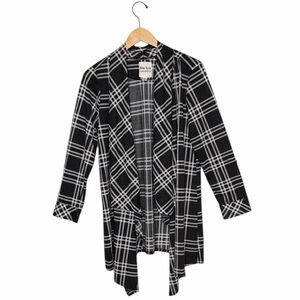 New York Laundry Women’s  Black White Plaid Draping Open Cardigan Sz XL